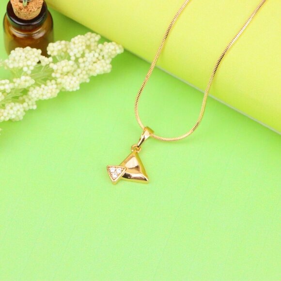 "Chic Rose Gold Triangle Pendant with Sparkling Stone Accent, XPPT1222 - Picture 6 of 13